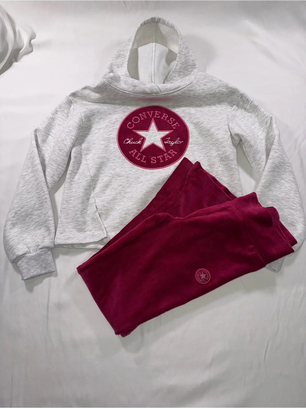 Converse Kids Maroon Sweatpants and Gray Hoodie Set